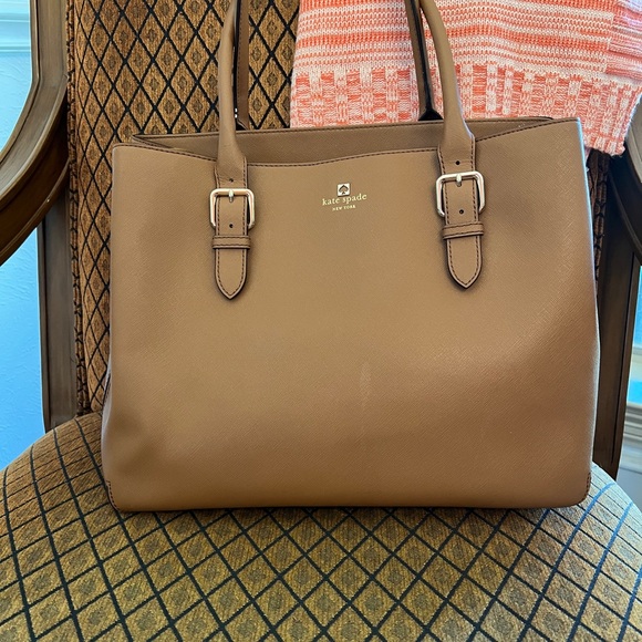 Kate Spade Camel Leather Tote Handbag 15β W 12β H x 6" D - Picture 2 of 6